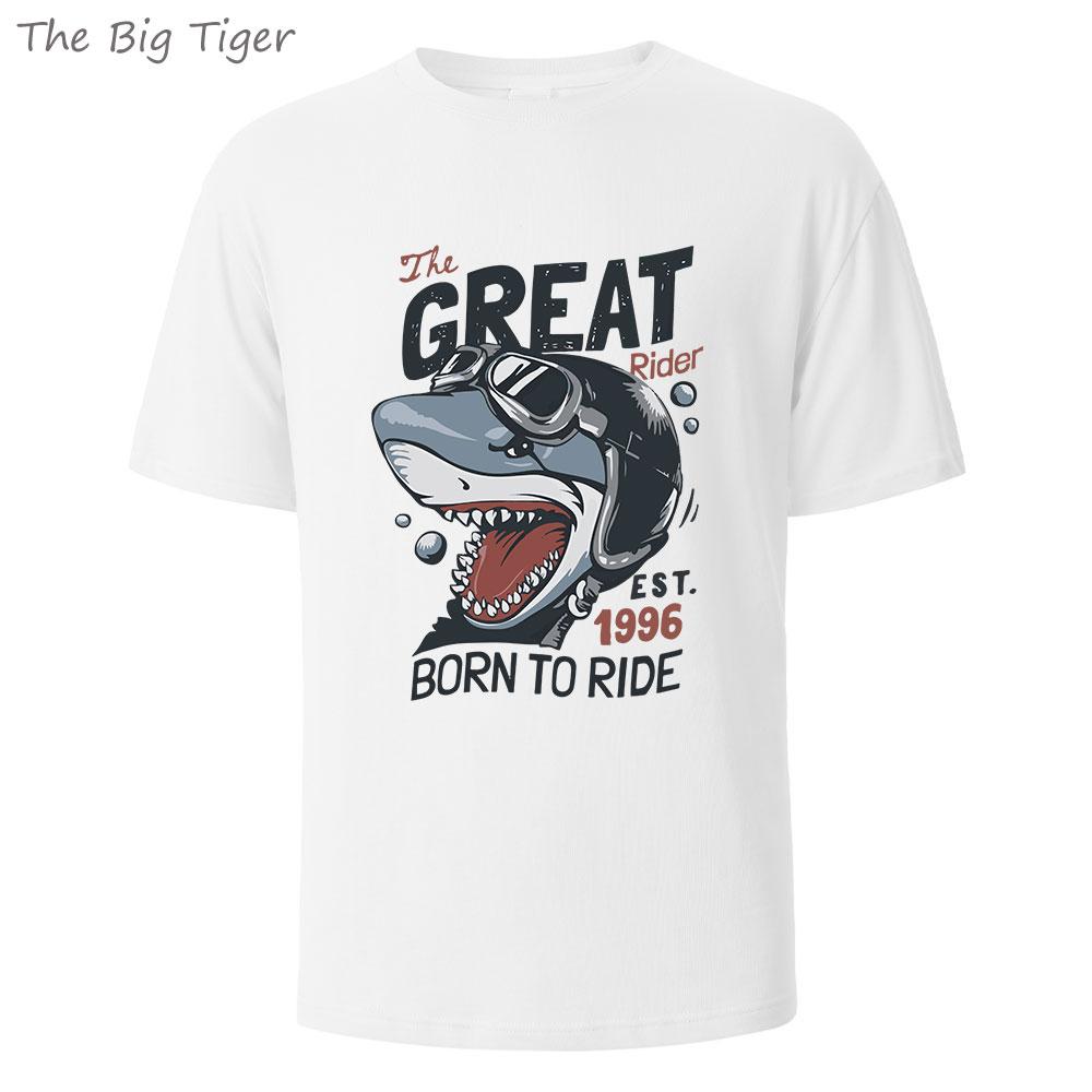 Great Shark Printing Mens Basic Cotton Tee Simple Round Neck Comfortable Fit Lightweight Breathable Casual Wear Mens Tshirt