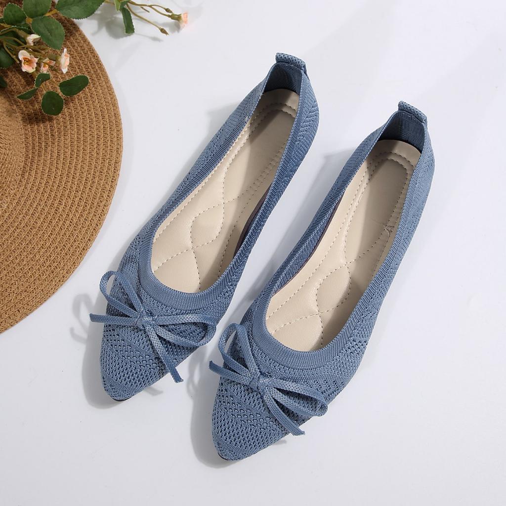 2025 new single shoes women's Doudou shoes women's knitted flats shallow mouth flying knitting shoes large size women's shoes Flat