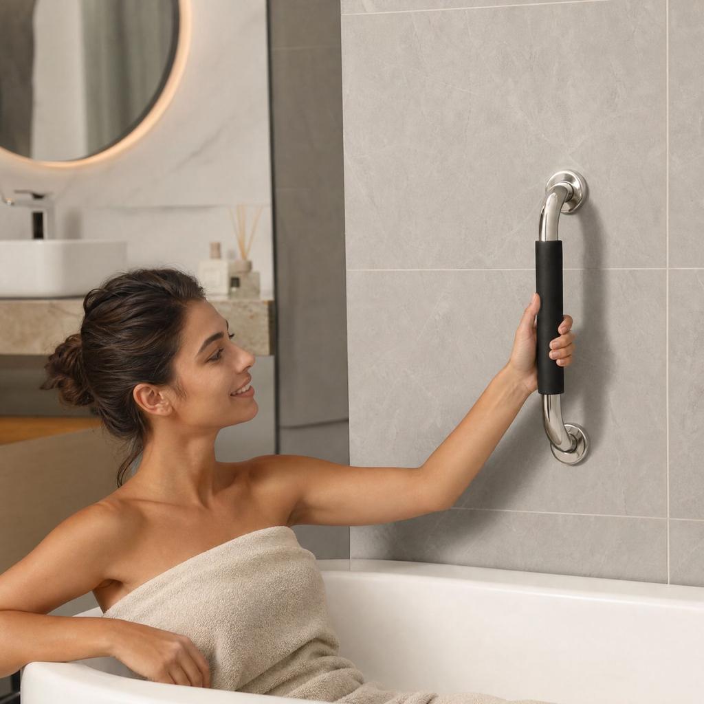 Stainless Bathroom Bar with Silicone Handle for Shower and Bathtub