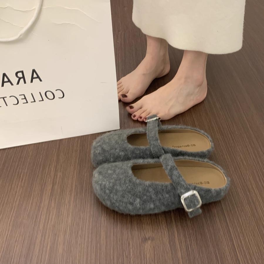 Retro Evening Wind One-word Buckle with Mary Jane Baotou Half Slippers Women's Outdoor Casual Thick-soled Felt Birkenstocks Shoes