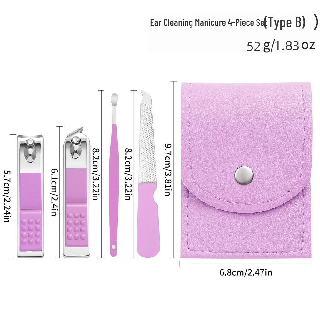 Nail Clipper & Angled File Set with Ear Pick - Manicure Tools for Women