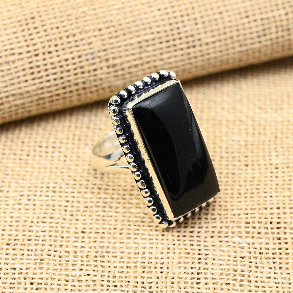 Dazzling Black Onyx Gemstone Handmade 925 Solid Sterling Silver Jewelry Ring