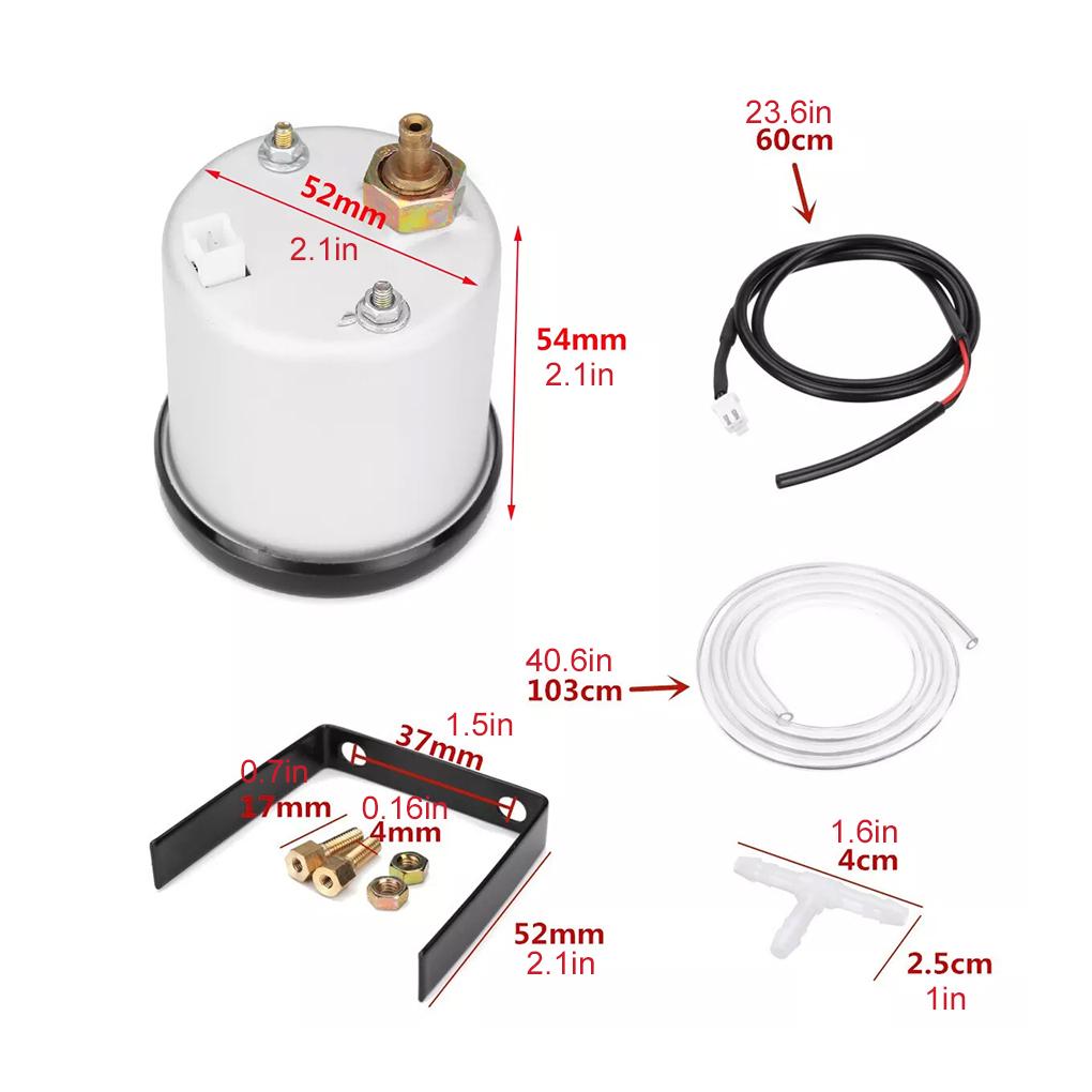 Universal 7 LED Colors Display Car Turbo Boost Gauge Vacuum Pressure Meter -1~2 Bar 12V Auto Mechanical Boost Meter 2'' 52mm