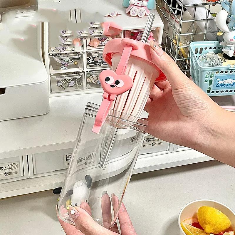 High Temperature Resistant and Anti Drop Plastic Cup for Tea Separation, Student Straw Cup, Portable Handle Water Cup