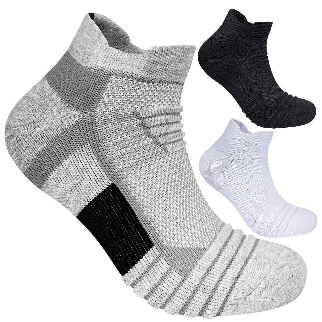 3 Pairs Terry Loop Sports Socks Breathable Mesh Cushioned Moisture-Managed for Running Hiking Basketball