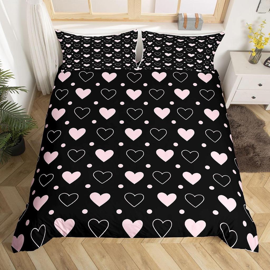 Comforter Love Heart Romantic Bedding Set Microfiber Valentine'S Day Full King For Boys Girls Adults Bedroom Decor