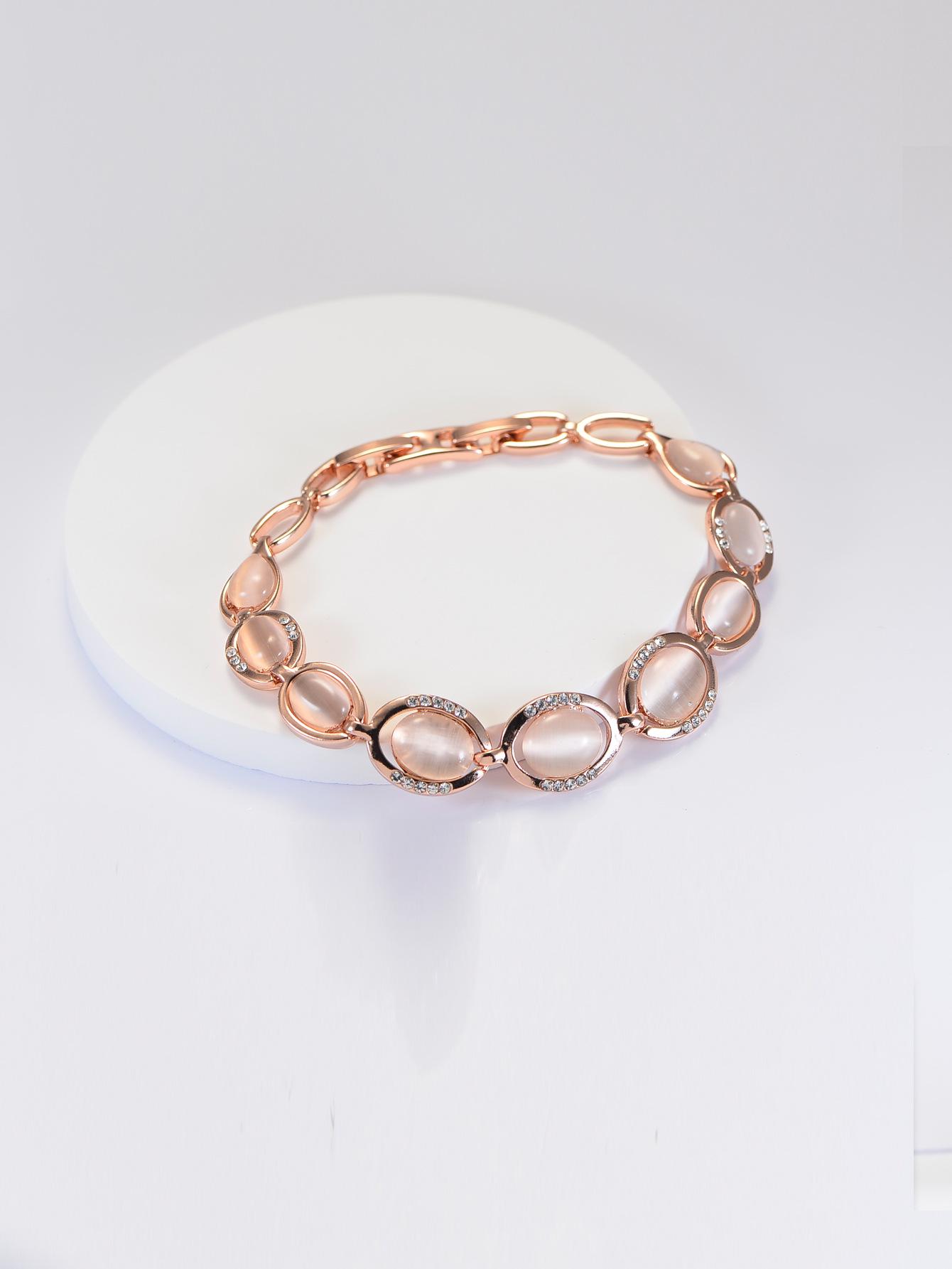 

Женский браслет из розового золота 18 карат с камнем «кошачий глаз» 14K