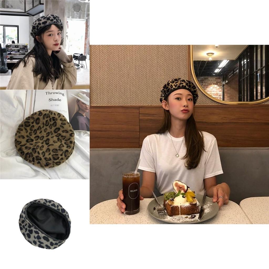 Unisex Leopard Print Beret Hat Warm Cozy Stylish For Fall Winter Spring