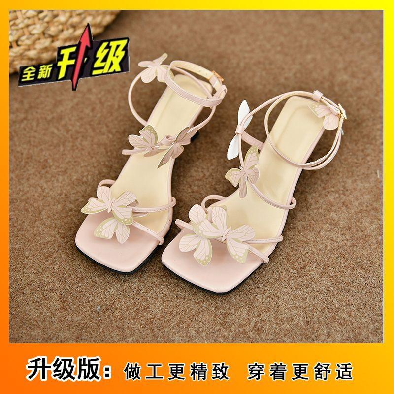Thin Heel with Beautiful Butterfly Flower Open-toed High Heels French Fairy Style Explosive Sandals 2025 Summer New