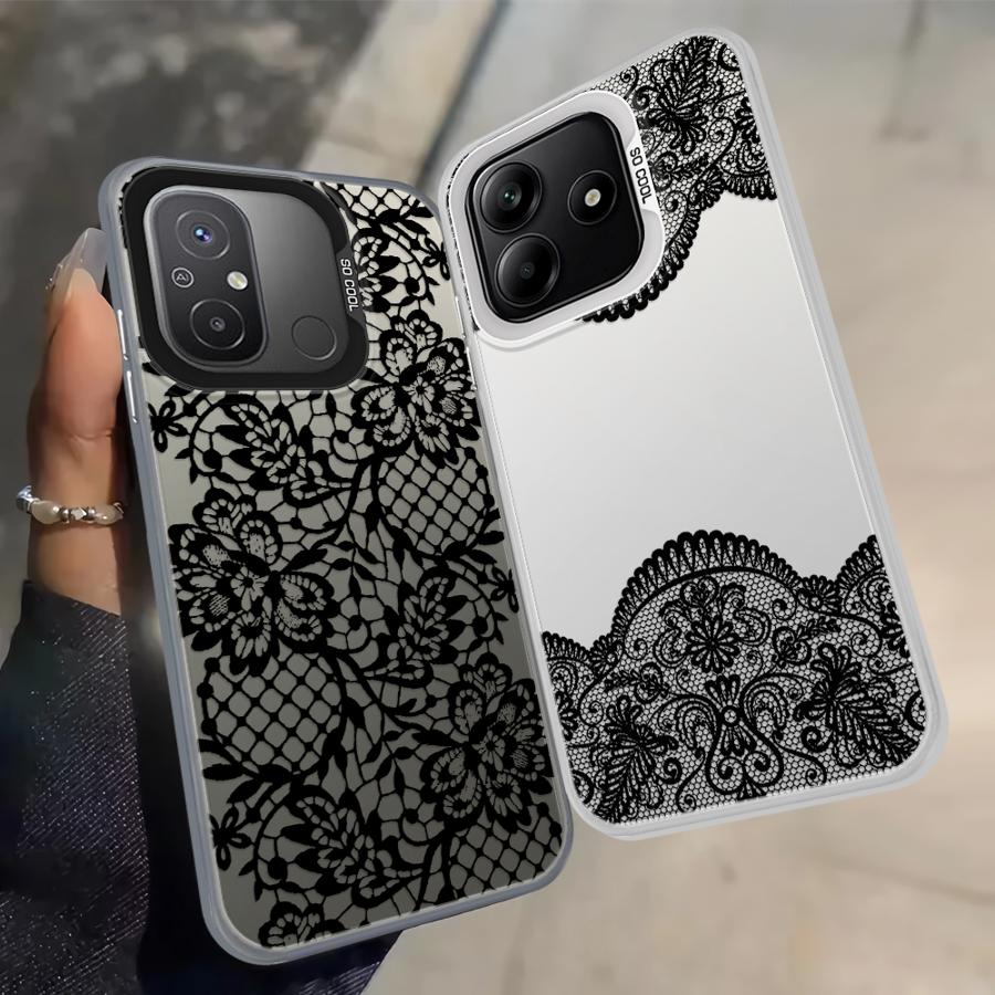 Back Phone Cover Case for Xiaomi Redmi A5 K60 12C 14C 13C A1 A2 Plus 10C Note 9 10 9T 9C Black Cool Lace