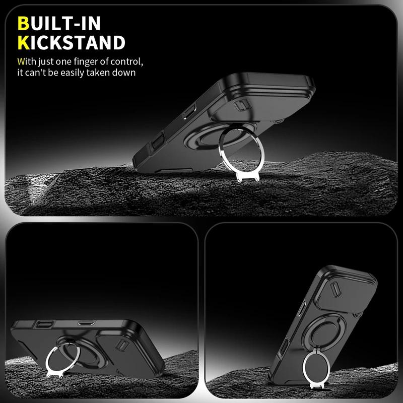 Shockproof Armor Magnetic Ring Holder Phone Case For 17 13 12 11 Pro Max Lens Protection Cases For iPhone 16 15 14 Plus Cover