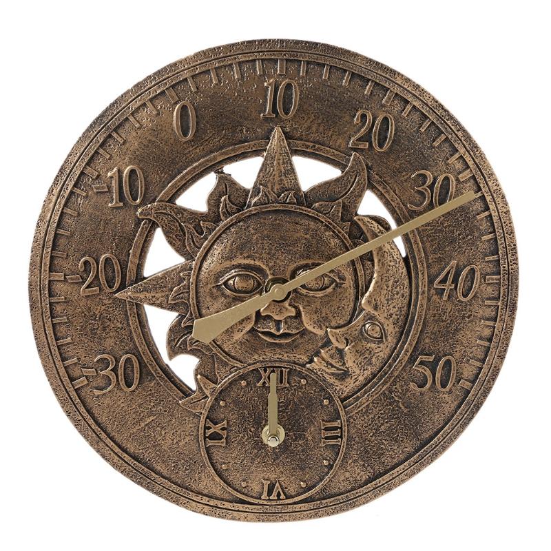 Garden Thermometer Clock 12 '' Outdoor for Creative Retro Waterproof Resin Wall Clock for Creative for w/thermometer