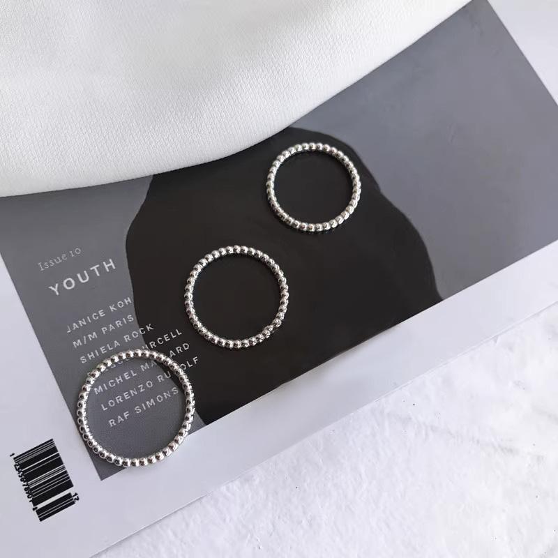 Adjustable Size Art Deco Geometric Ring Retro Simple Glossy Bead Ring Round Temperament Senior Niche Sweet