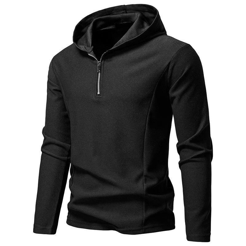 Men's Half-Zip Hooded Sweatshirt Casual Pullover for Men Autumn Winter Warm Textured Long Sleeve Hoodie Multi-Color Male Fashion Tops