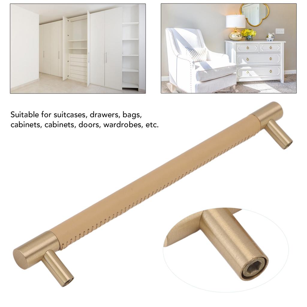 Cabinet Door Handle 224MM Hole Pitch Lther Brass Light Luxury Cupboard Bar Pull Handle for Home Wardrobe Drawer