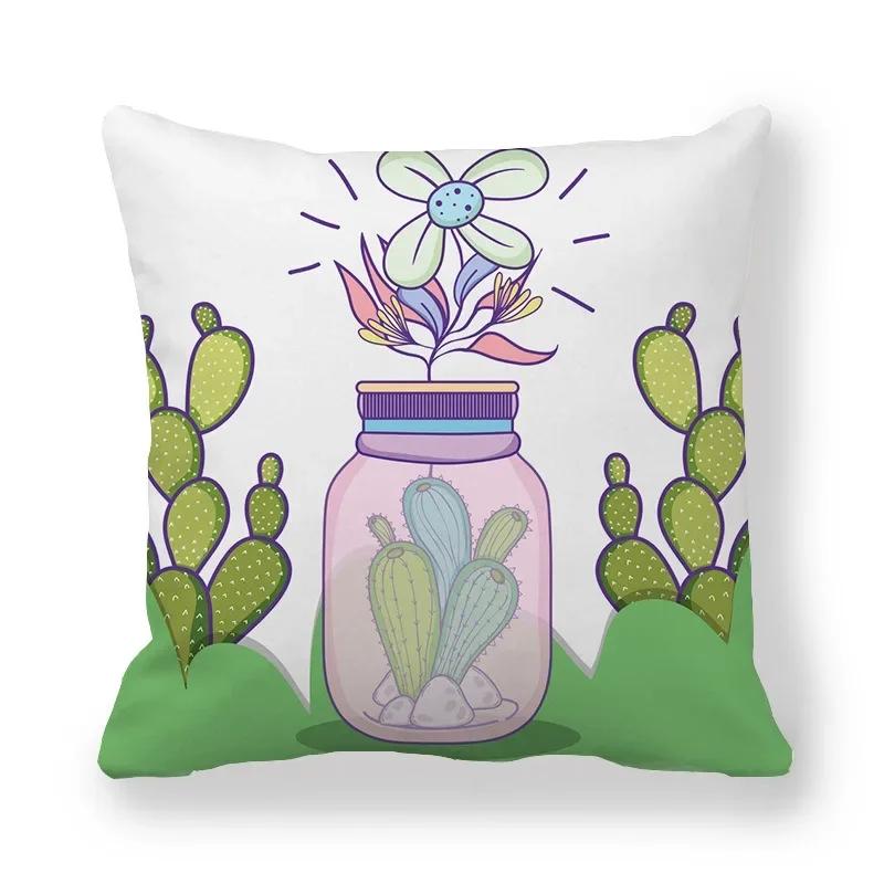 Office Sofa Car Cushion Cover Luxury Home Decor Pillow Cover Purple Hand Painted Cactus Pattern