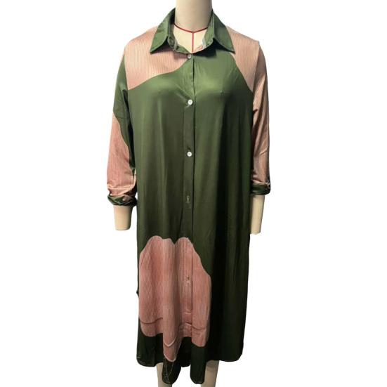 Women V-neck Patchwork Printed Top And Pants Suit Contrasting Color Commuting Set Wide-leg Trousers And Extra-length Top Loose Fit