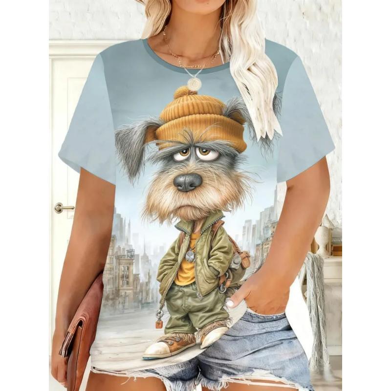Fashion Women's Animal Short Sleeve 3D Animal Color Printing Crew Neck Short Sleeve Crew Neck T-Shirt