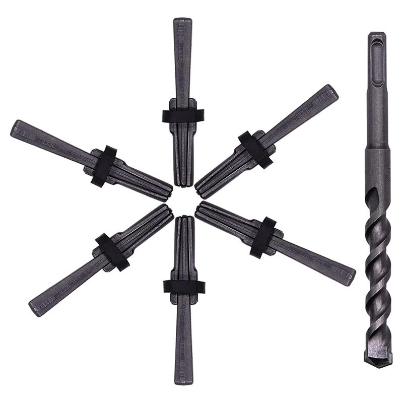 6PCS Rock Splitting Wedges & 1PCS Rotary Hammer Drill Bit, Tools For Stone & Concrete 14Mm