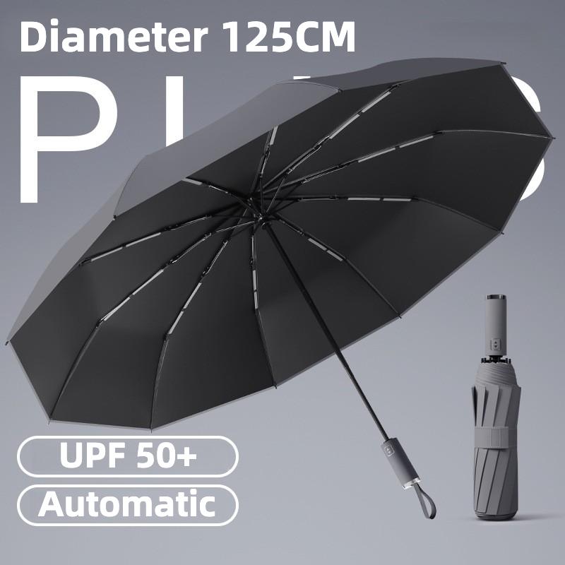 Windproof Automatic Folding Umbrella, 125Cm Large Umbrella Surface, Sun Uv Protection Upf50+ Rain Umbrellas For Man And Women