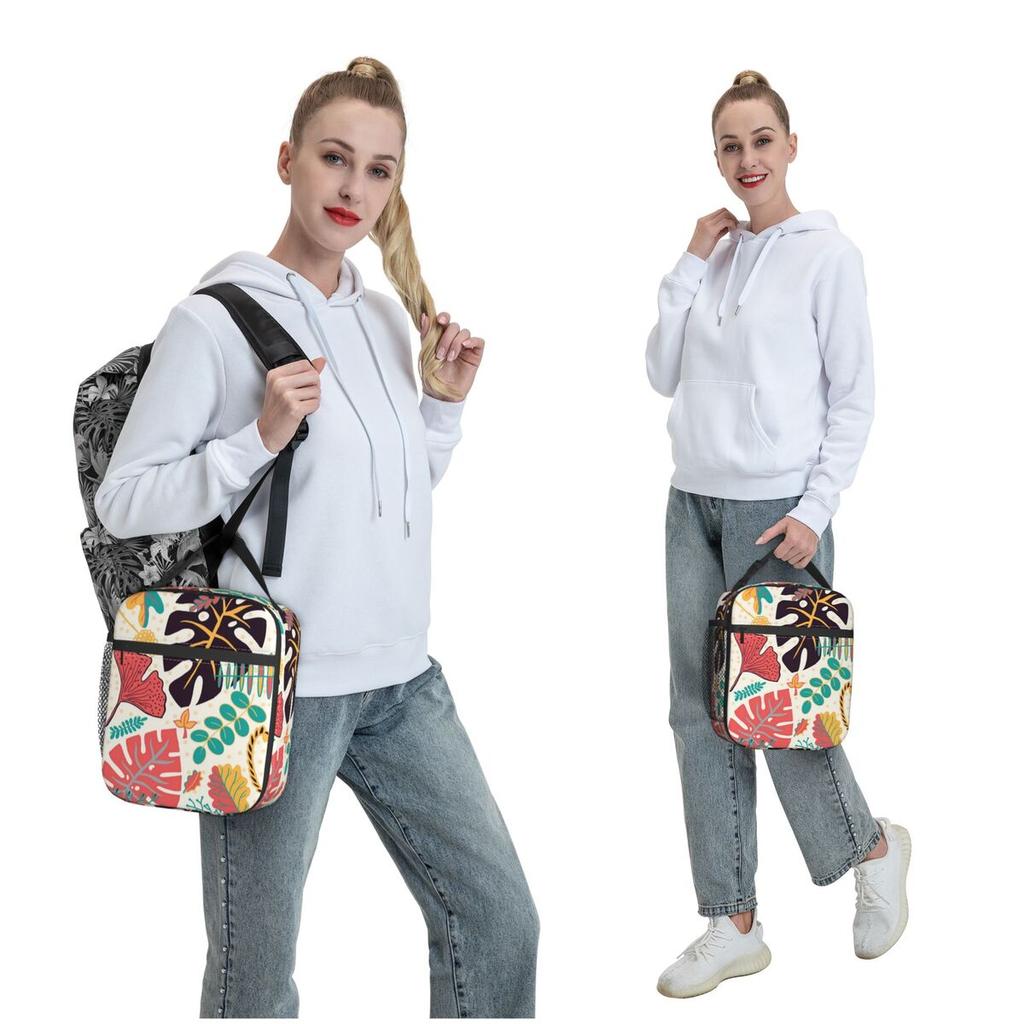 Vibrant Tropical Palm Leaf Pattern Insulated Lunch Bag for Women Children Leakproof Food Boxes Thermal Lunch Box Tote