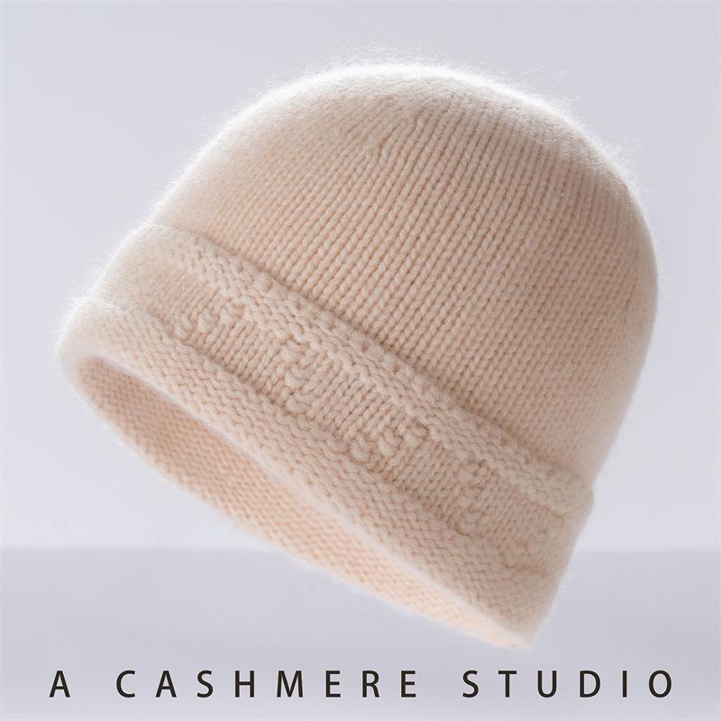 % Cashmere Autumn and Winter New Hats Thickened Men's and Women's Cold Hats Warm Bag Head Knitted Cashmere Hats