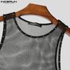 INCERUN Débardeurs T-shirts Transparents en Maille Ajourée Sans Manches pour Homme