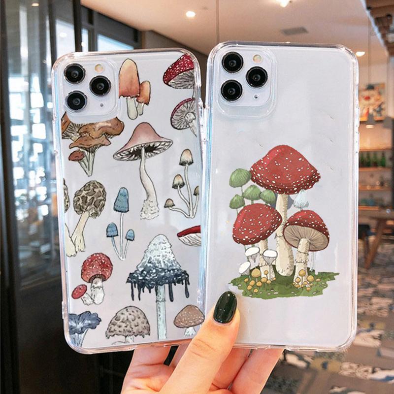 Clear Phone Case For iPhone 15 14 13 12 Pro MAX 11 XS XR 8 Plus Creative Minimalist Graffiti Line Mushroom Soft TPU Cover Coque