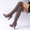Autumn and Winter New Foreign Trade Large Size Knee Elastic Boots High Heel Thick Heel Pointed Solid Color Long Tube Suede Women's Boots In Stock