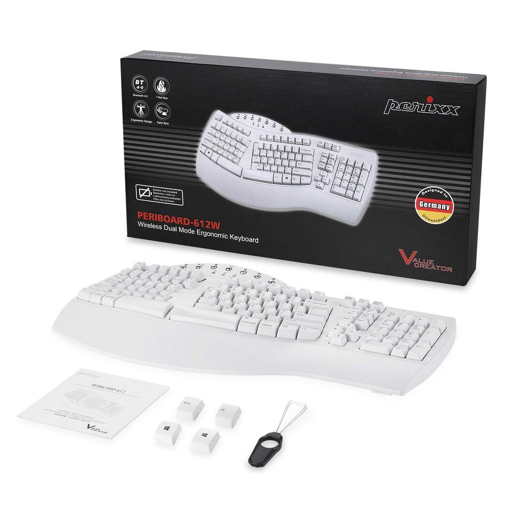 Perixx Ergonomic Keyboard Wireless Ergonomic Wireless Windows Compatible English Layout PERIBOARD-612W Bluetooth/2.4GHz 10/MacOSX [Official Warranty]