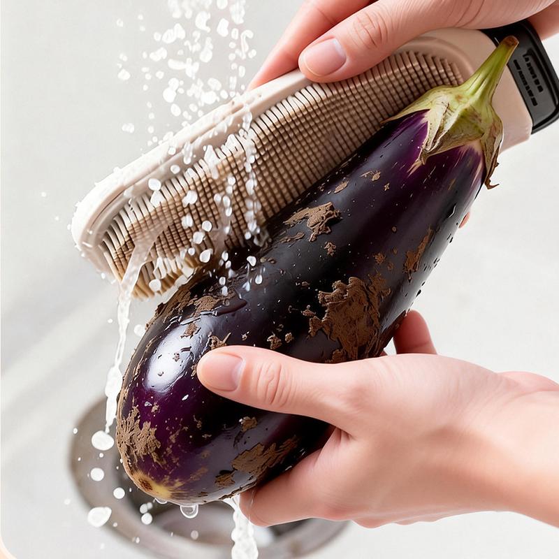 Fruit Cleaning Brush 2-in-1 with Vegetable Cleaner with Scraper Hangable Heat Resistant Silicone Pot Handle Mat Kitchen Gadgets