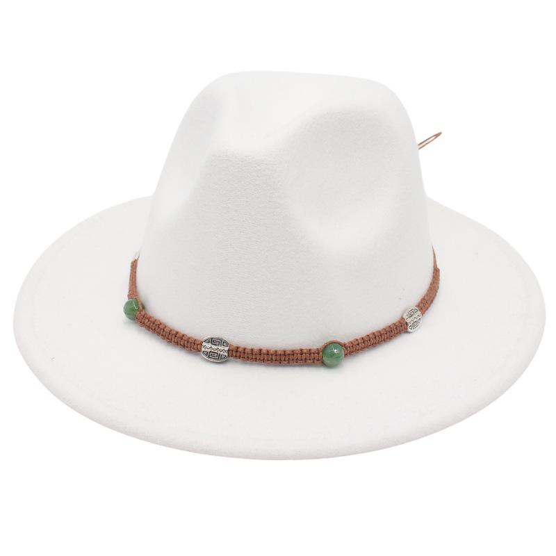 2023 New Top Hat Jade Accessories Woven Fleece Belt Foreign Trade Jazz Hat Big Eaves Show Small Face Big Head Circle Felt Hat