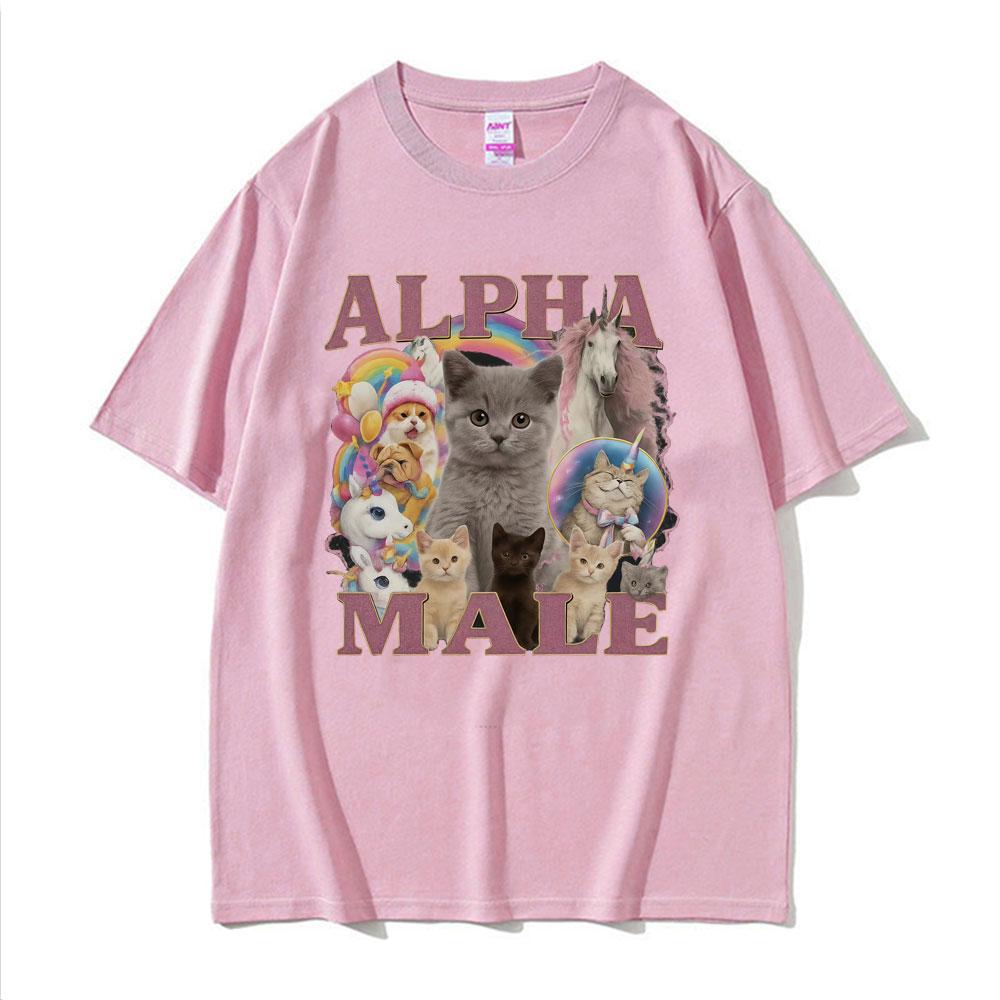 Alpha Male Funny Kitten Cat Meme T Shirts Unisex Fashion Cute Kawaii Unicorn Rainbow T-shirts Men Fashion Summer Comfort T Shirt