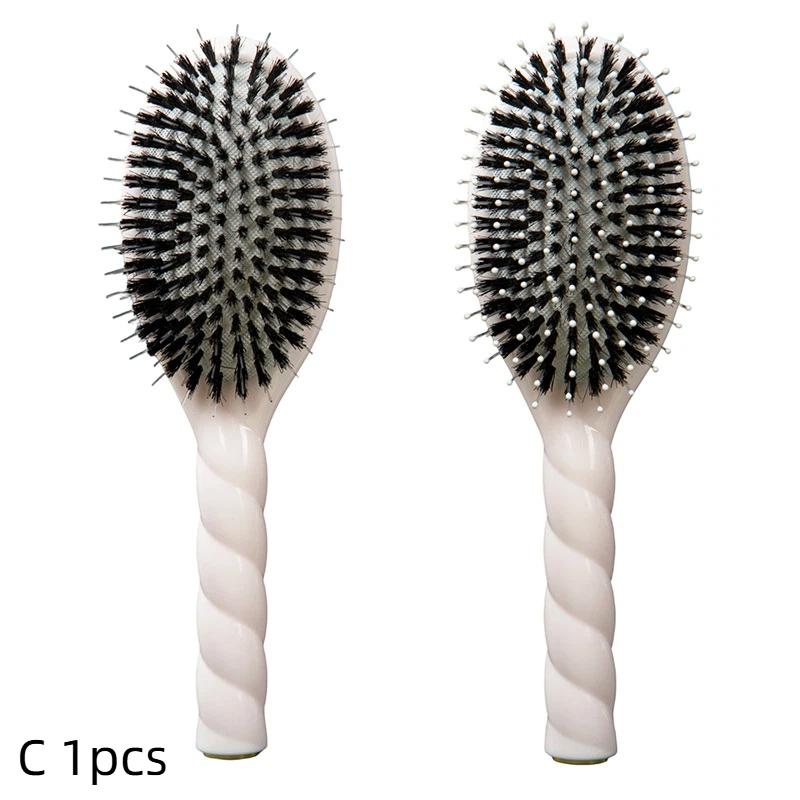 Fried Dough Twists Scalp Massage Hair Brush Boar Bristle Comb Gentle Smoothing Brush for Thin Fine Straight Hair 1Pcs A1