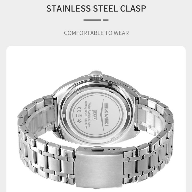 SKMEI Retro Men's Quartz Watch Fashion Sport Butterfly Buckle Steel Belt Week Calendar Large Dial Watches For Man