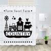 Farmhouse Shower Curtain Rural Farm Houses Windmill Tractor Cow Pig Chicken Rustic Wooden Board Countryside Village Rural Life