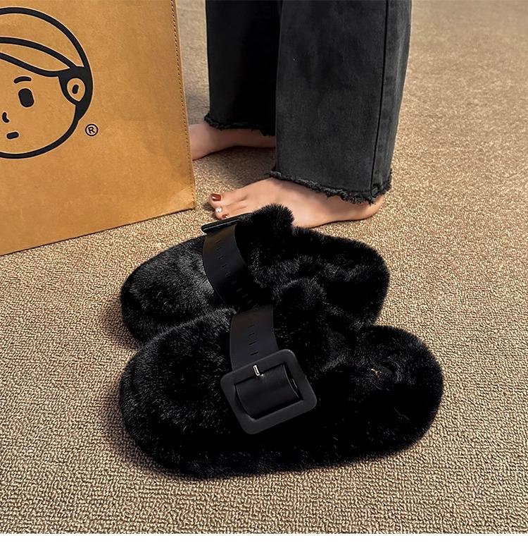 Thick-bottomed fluffy slippers women's outer wear bag head half-tow Internet celebrity warm and velvet popular office home cotton slippers