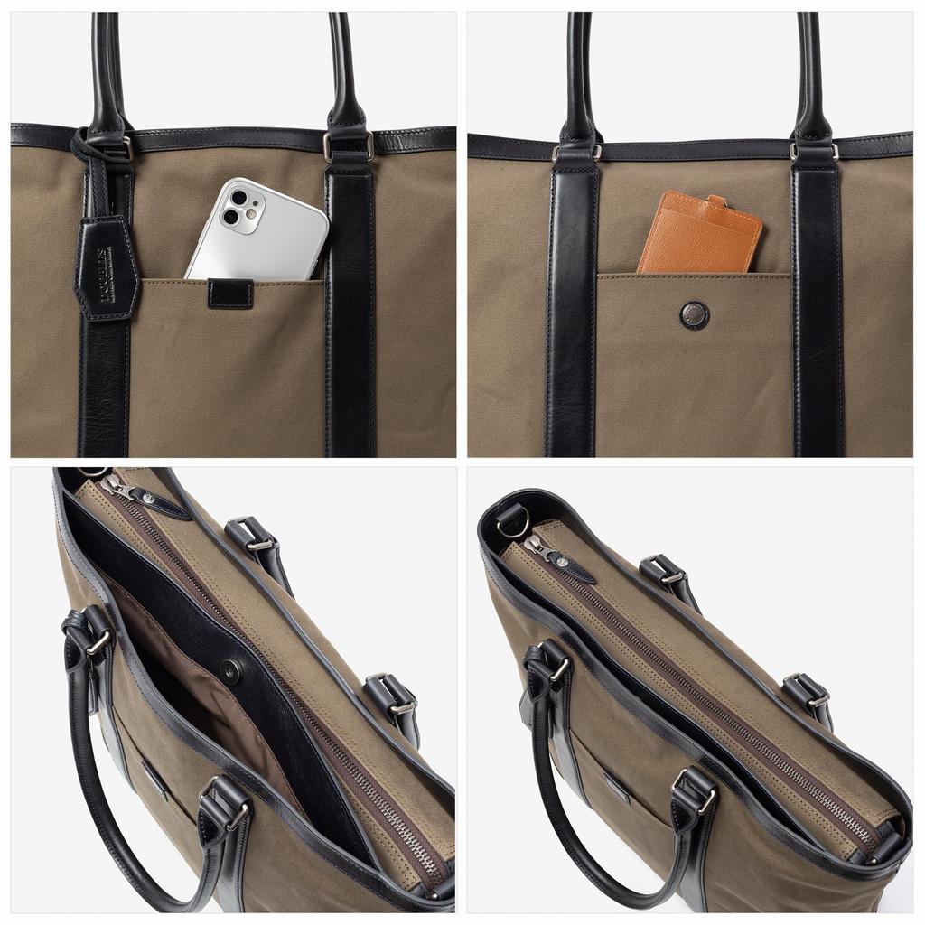 Tote Bag for A4 Canvas and Cowhide [Doubles] 2-Way Men, Compatible, Leather, KCH-1640 (Camel)