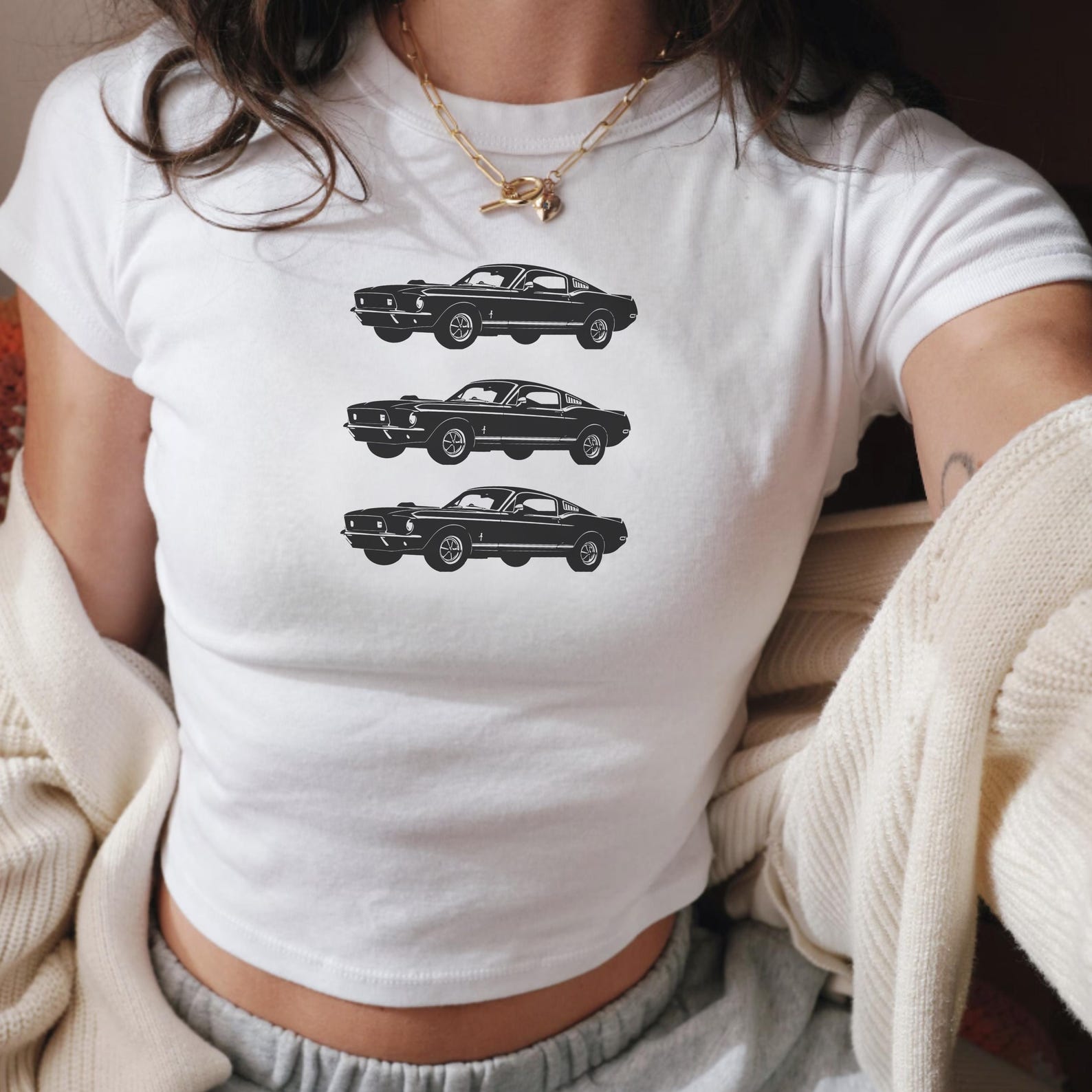 Y2K Mustang Baby Tee: 90s Ford Muscle Car Crop Top 4XL