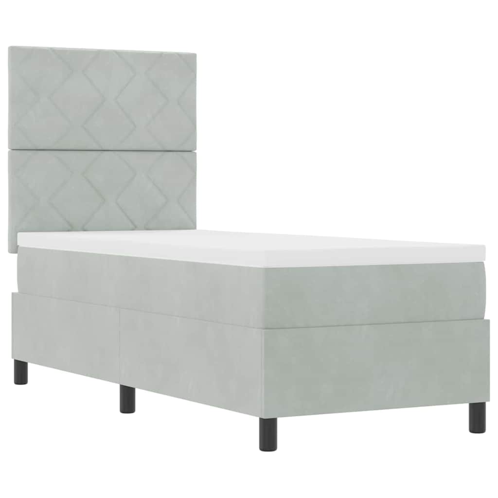 LED Box Spring Bed with Headboard Light Gray 80 X 200 Cm Velvet