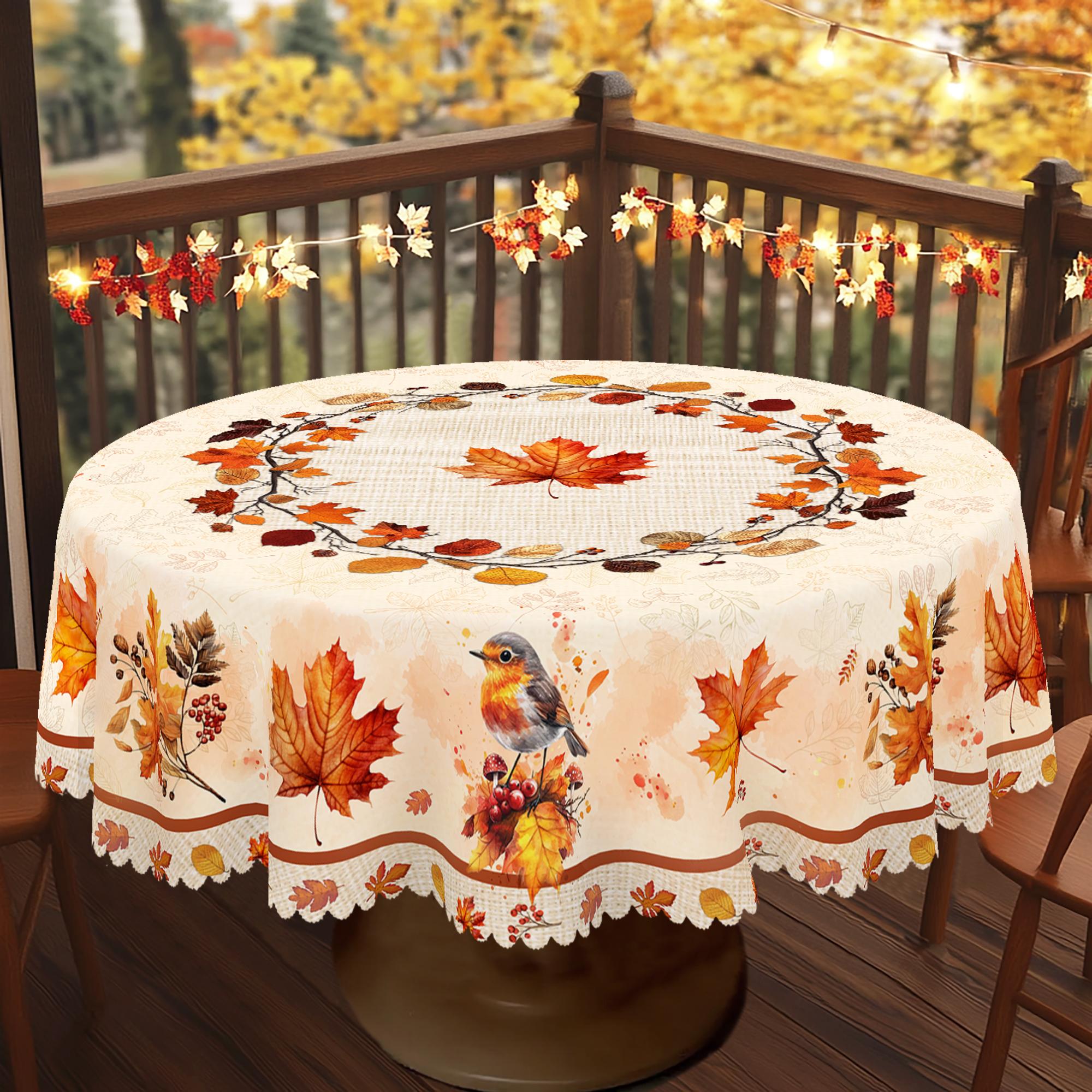 Vintage Esdoornblad Tafelkleed Herfst Thanksgiving Decor Rechthoekig Rond Tafelkleed Round (180)Cm