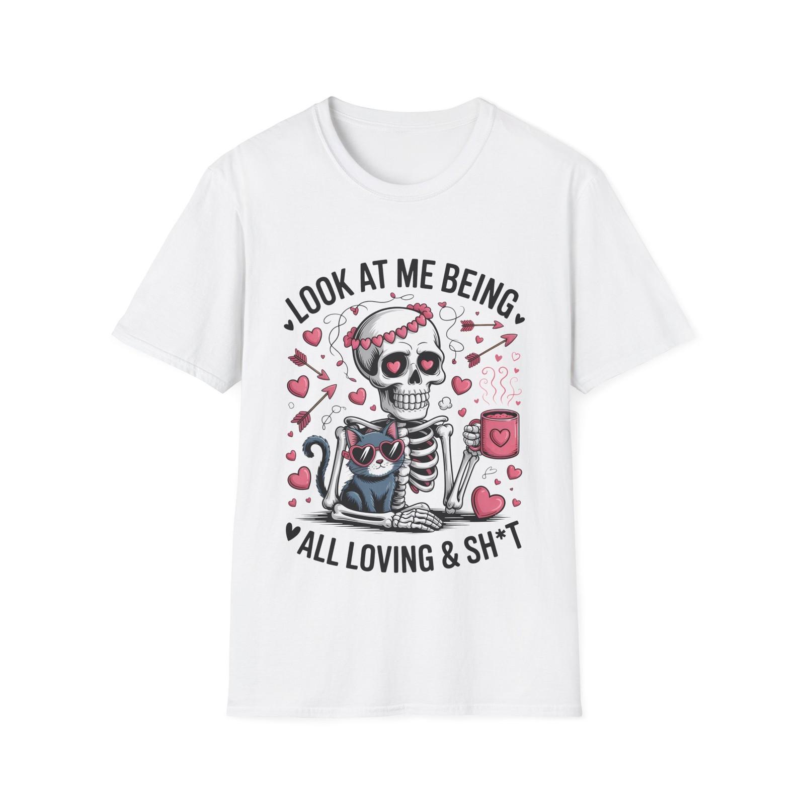 All Loving & Sh*t skeleton with cat T-Shirt Unisex Softstyle S