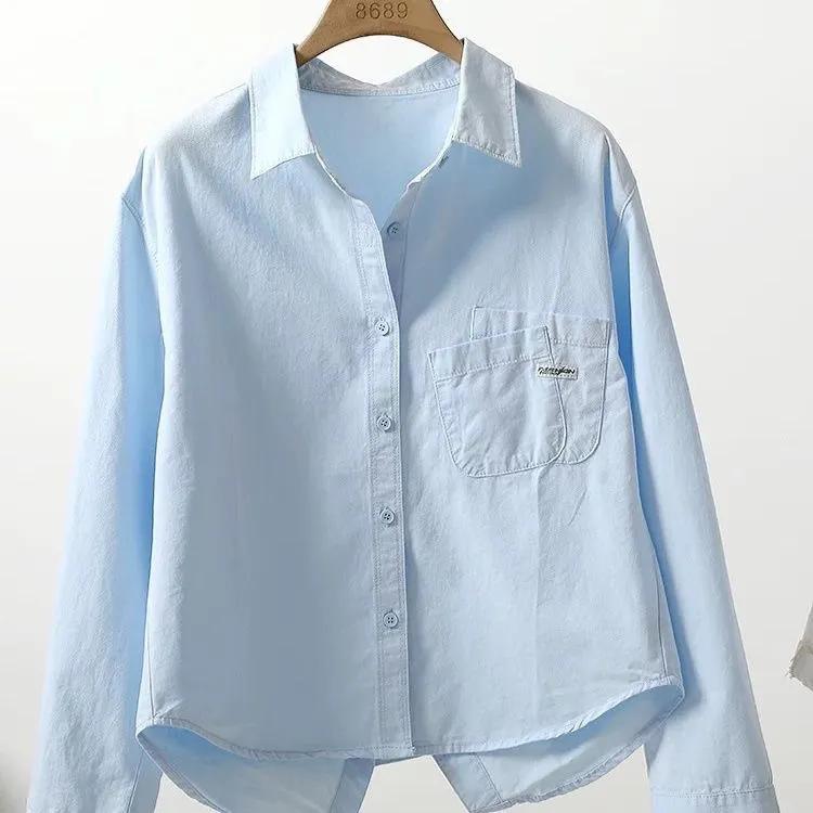 Women's Back Split Short Shirt Design Folded Pocket Jacket Leisure Outside Female Blouse