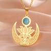 LIKGREAT Lotus Flower Necklace for Women Stainless Steel Healing Engrave Crescent Yoga Pendant Buddhism Amulet Jewelry