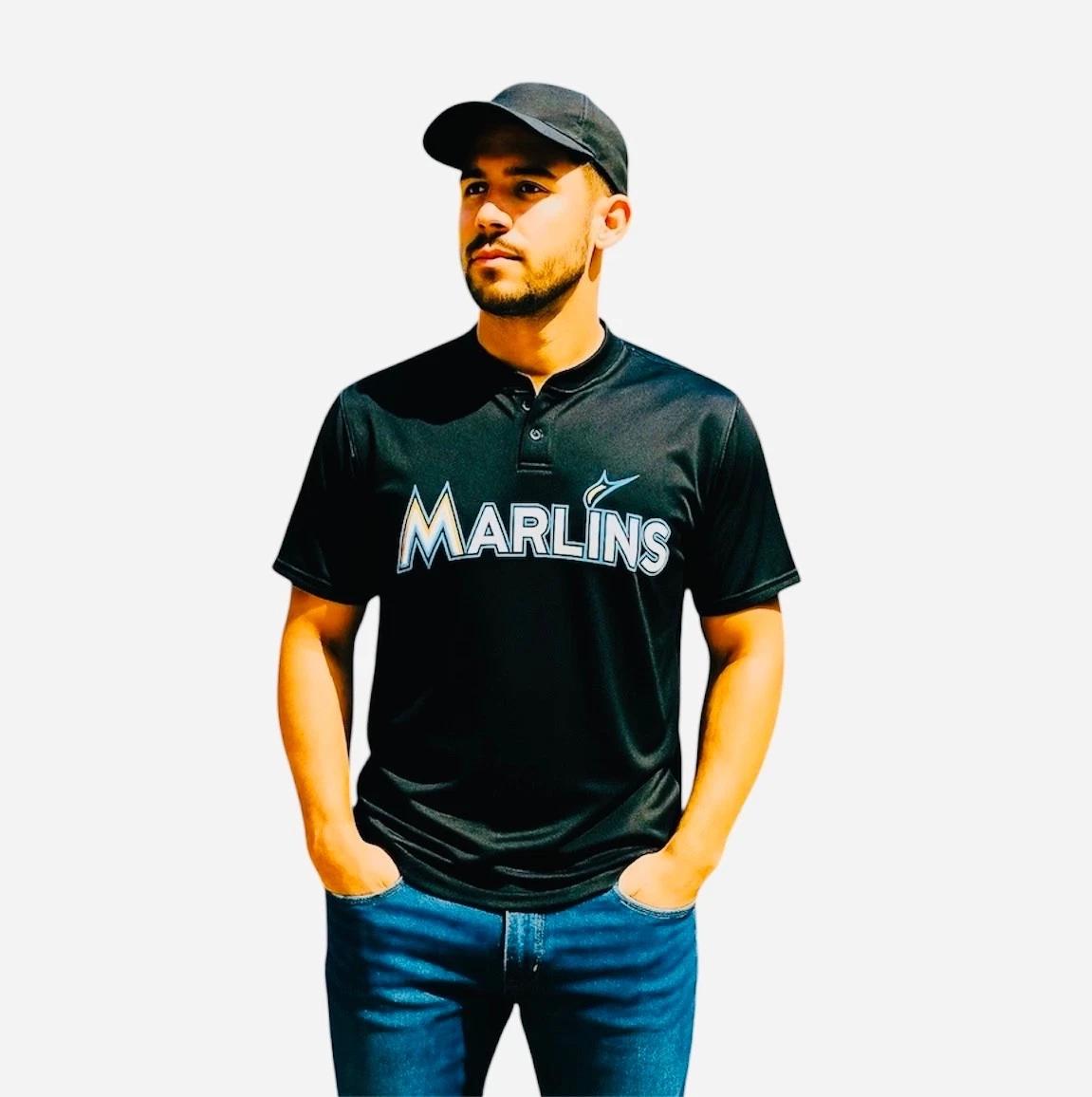

Majestic Miami Marlins MLB Men’s Black Henley Shirt Logo Size L XL S
