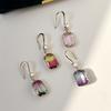 Cute Female Red Green Rainbow Drop Earrings Luxury White Crystal Earrings Yellow Gold Color Wedding Earrings For Women
