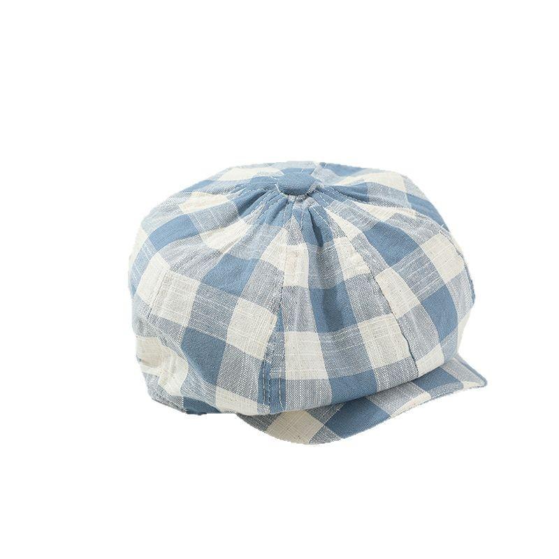 New Children's Plaid Front Hat Spring and Autumn Retro Baseball Cap Painter Hat Baby British Breathable Outdoor Beret