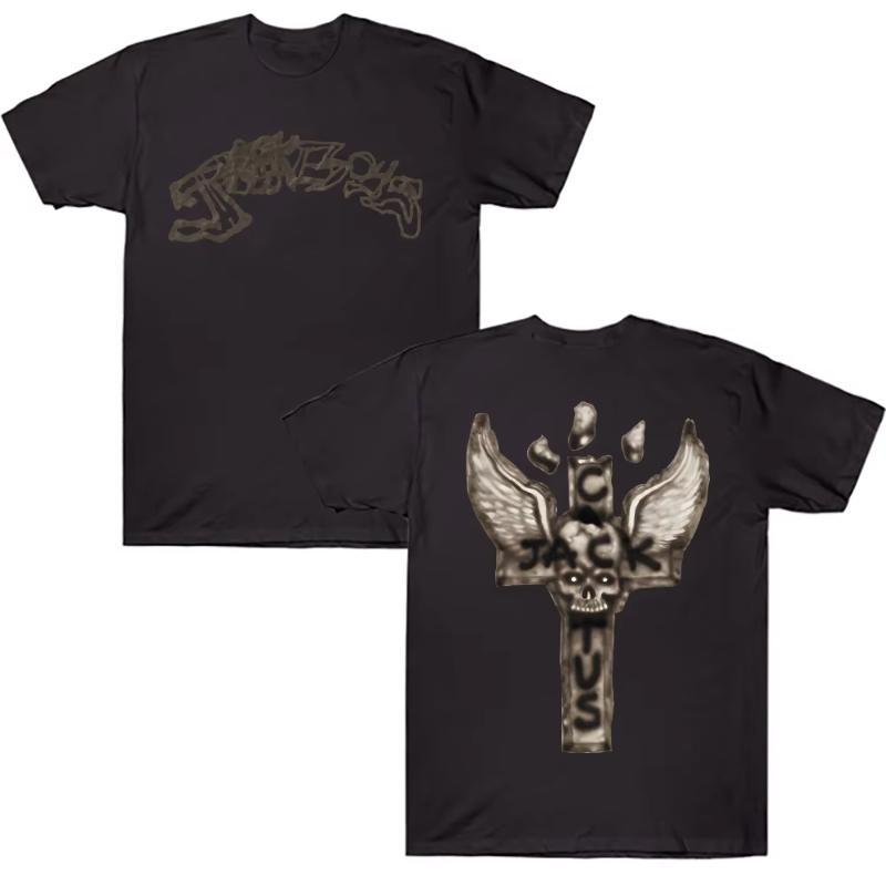 JACKBOYS 2 Album Art Graffiti Tshirt Traviss Scott Cactus Jack Tops Loose Casual Cotton Crew Neck Short Sleeve Streetwear Tee S