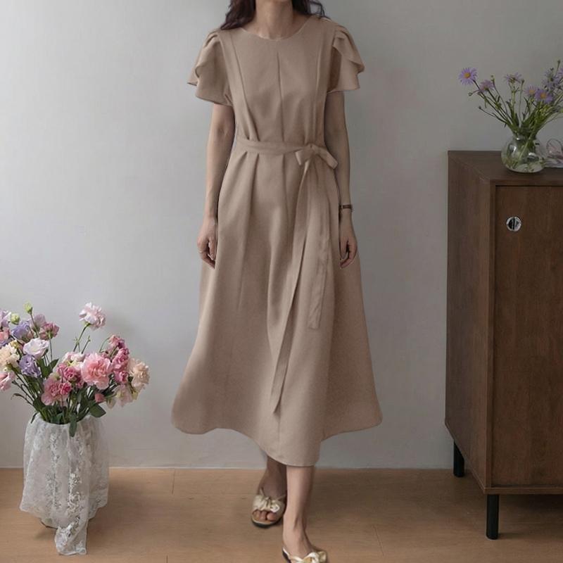 ZANZEA Lässiges Sommerkleid mit Rundhalsausschnitt und kurzen Ärmeln für Damen