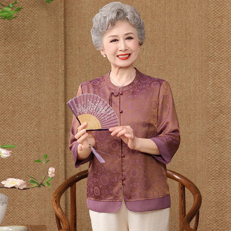 Women's Tang Suit Top: Seven-Sleeve Chinese Style for Middle-Aged & Elderly